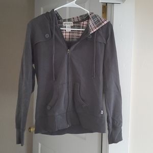 Grey and pink plaid zip up jacket